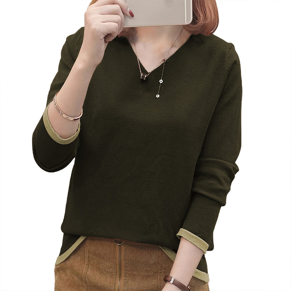 Sweater Rajut Tangan Panjang gaya Korea Leher V - XSHOP Vini