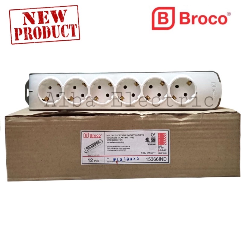 Stop Kontak 6 Lubang BROCO Lampu Indikator Model Miring Slanting Type Tanpa Kabel OB Stop Kontak Broco 6 Lubang Terminal 6 Lubang Broco Outbow