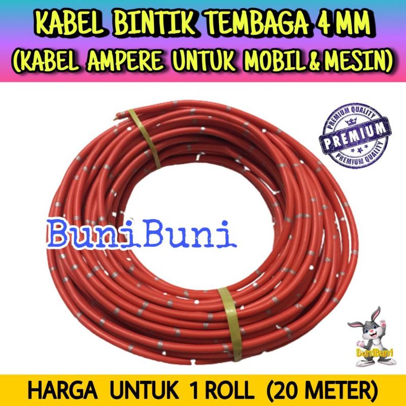 Kabel Bintik Jepang 4MM x 20 Mtr / Kabel Ampere Amper Mobil 4 MM Dengan Serabut Tembaga Murni (1 Roll)