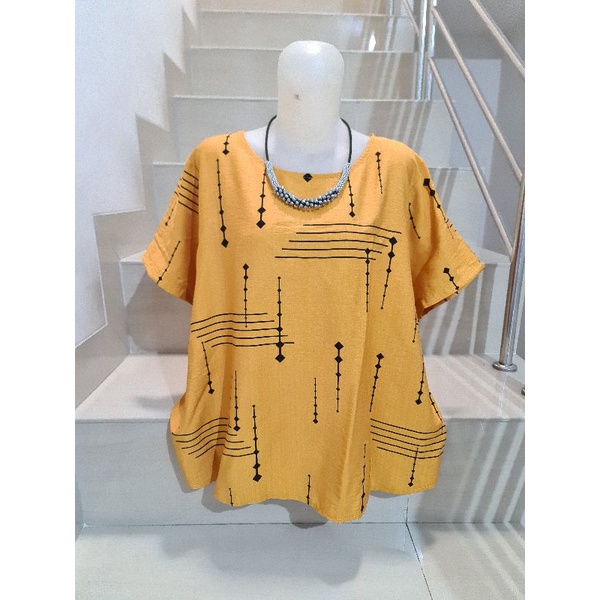 Blouse Brukat dan Kaos Bunga Import Jumbo XL-5XL-203.1 Kuning Ld 116
