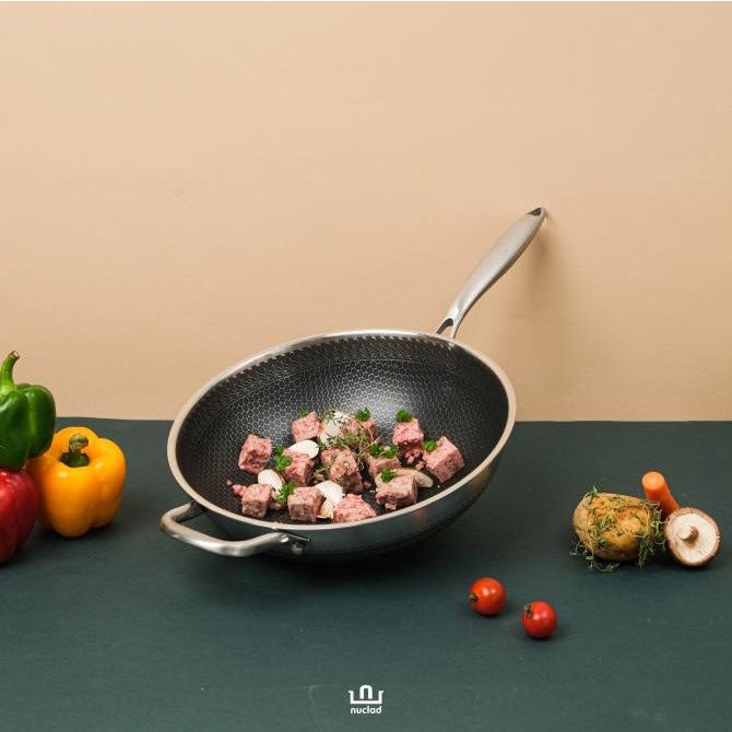 Nuclad edel 316 premium honeycomb nonstick wok || Wajan sehat nonstick
