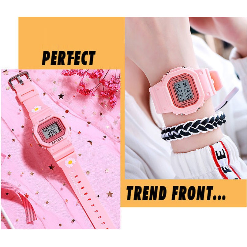 Jam Tangan Digital Bunga DAISY SOLID ANTI AIR Student Couple Watch Korea Fashion model Casio Wanita