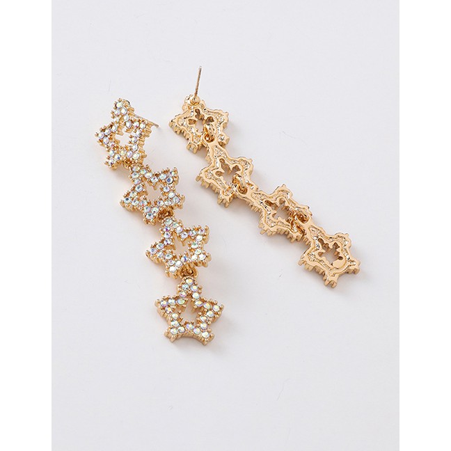 LRC Anting Tusuk Fashion Gold 925 Silver Needle Rhinestone Pentagram Earrings D55221