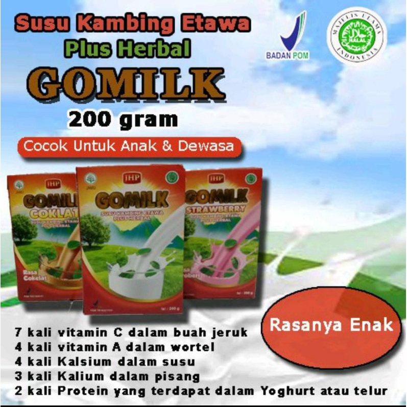 

GOMILK 200 gram Susu Kambing etawa plus Herbal dan daun kelor solusi obat maag dan asam lambung