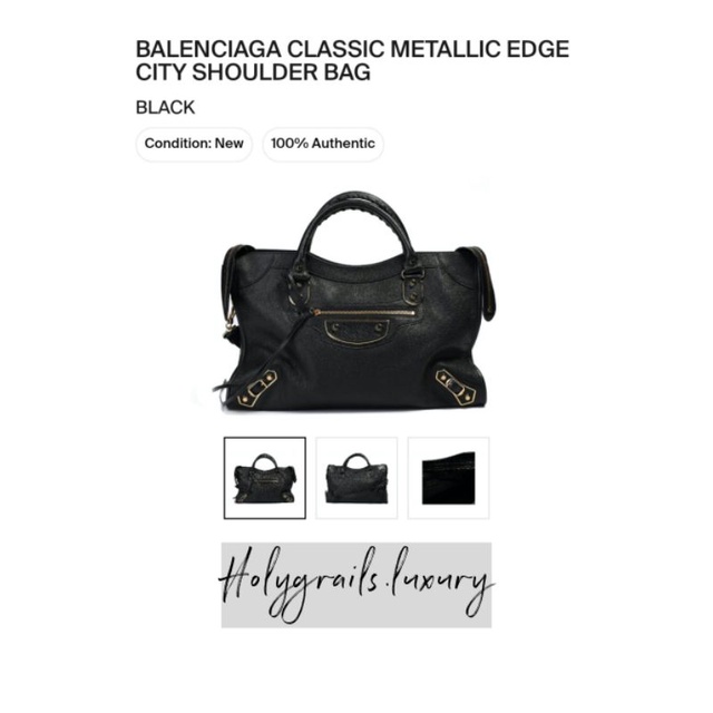 Balenciaga Classic Metallic Edge City Shoulder Bag Black Original 100%