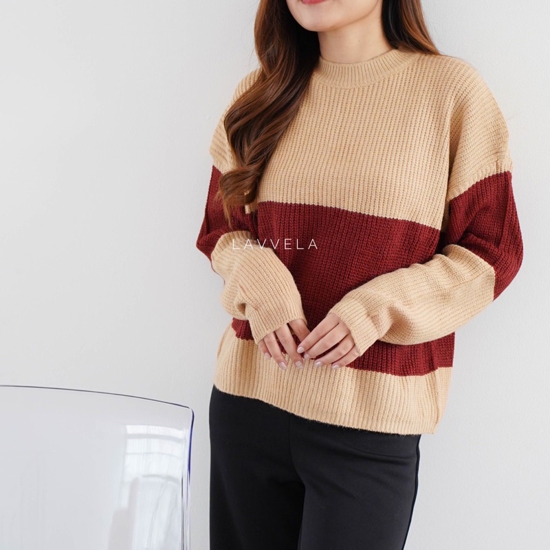 LAVVELA JANE KNIT SWEATER RAJUT IMPORT GARIS STRIPE KOREAN SWEATWEAR