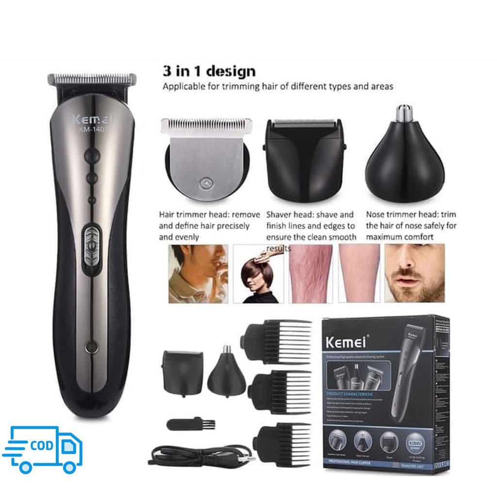 Alat Cukur Rambut Elektrik /Hair Clipper 3in1 Kemei KM 1419 / KM 1407 Alat Pencukur Kumis Jenggot