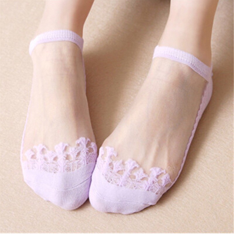 kaos kaki sexy Lace Wanita renda transparan Bordir socks 08S#