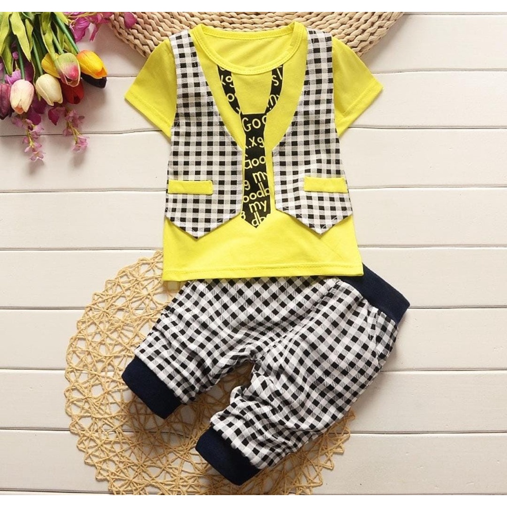 Promo !! Setelan cool anak laki import / Setelan square word tie Ukuran  1-3thn  / Baju Anak lucu kekinian