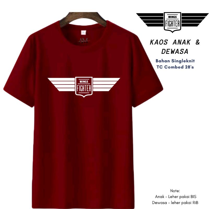 Baju Kaos Anak Cowok 3-12 tahun-Remaja-Dewasa S-7XL-XXXL Jumbo WING FIGHTER