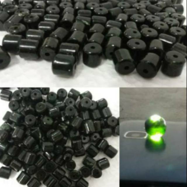 Butiran tasbih Giok Black Jade Aceh Nempel Magnet Tembus Senter Perbutir