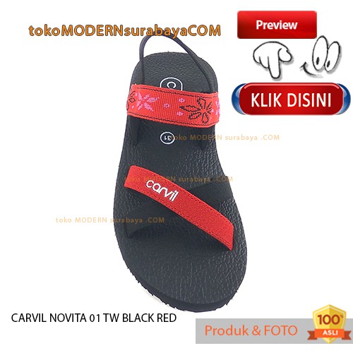 CARVIL NOVITA 01 TW BLACK RED sandal gunung anak casual slide