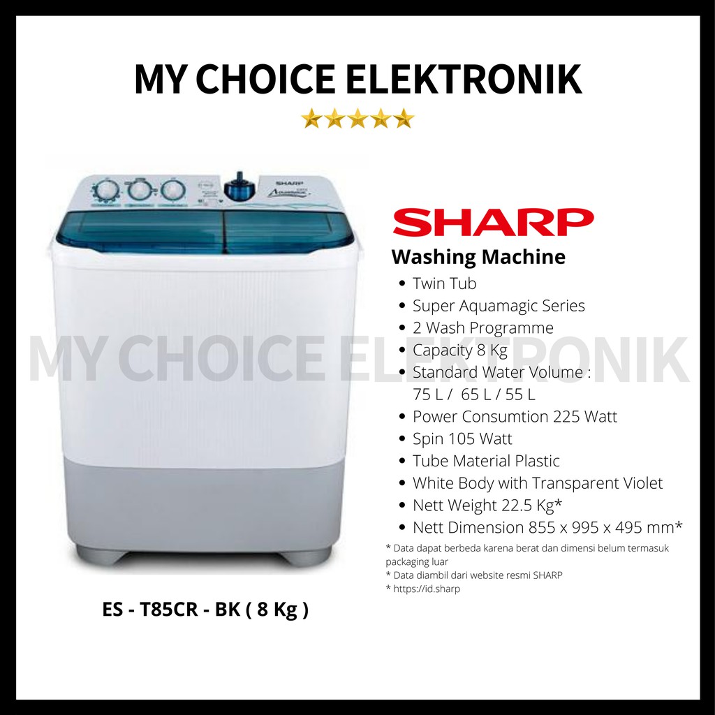 Sharp Mesin Cuci 8Kg ES-T85CR-BK