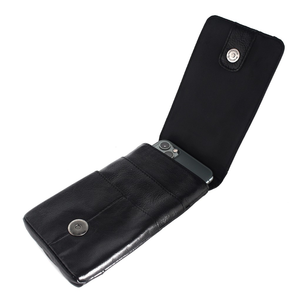 TOKOKOE - Dompet Sarung HP Handphone - Bahan Kulit Sapi Asli - Clinford 208 Hitam