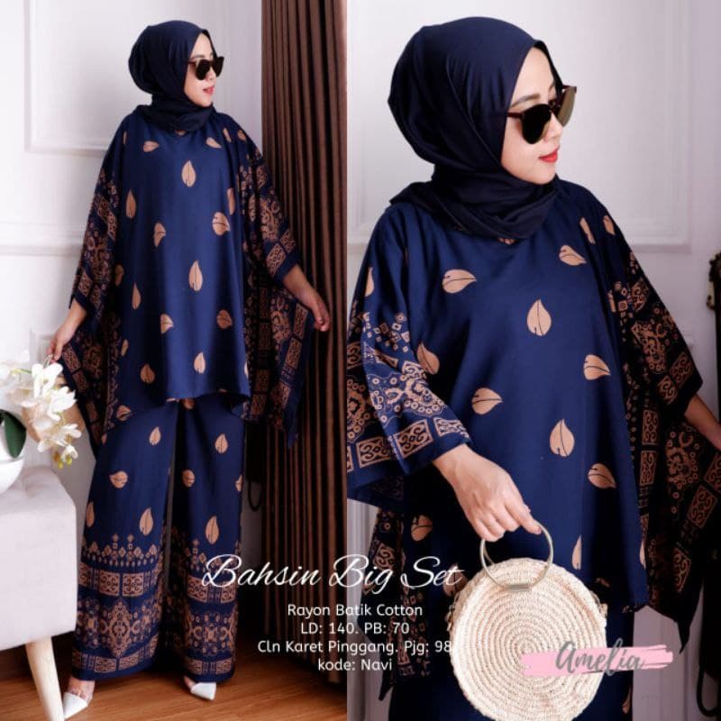 Bachsin One Set Jumbo Rayon Tie Dye  Batik Premium Waka Waka Setelan Wanita Celana Panjang Set Bigsize LD 135 cm