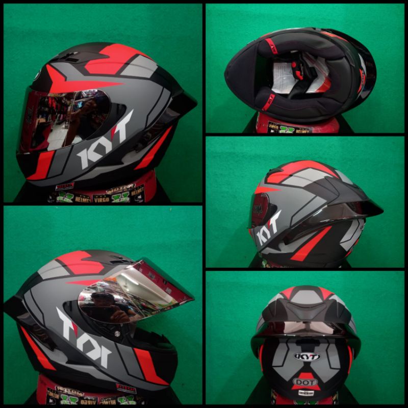 KYT HELM FALCON FR RAID MATT BLACK RED FLUO+FLAT VISOR IRIDIUM+SPOILER PAKET KOMPLIT TERMURAH