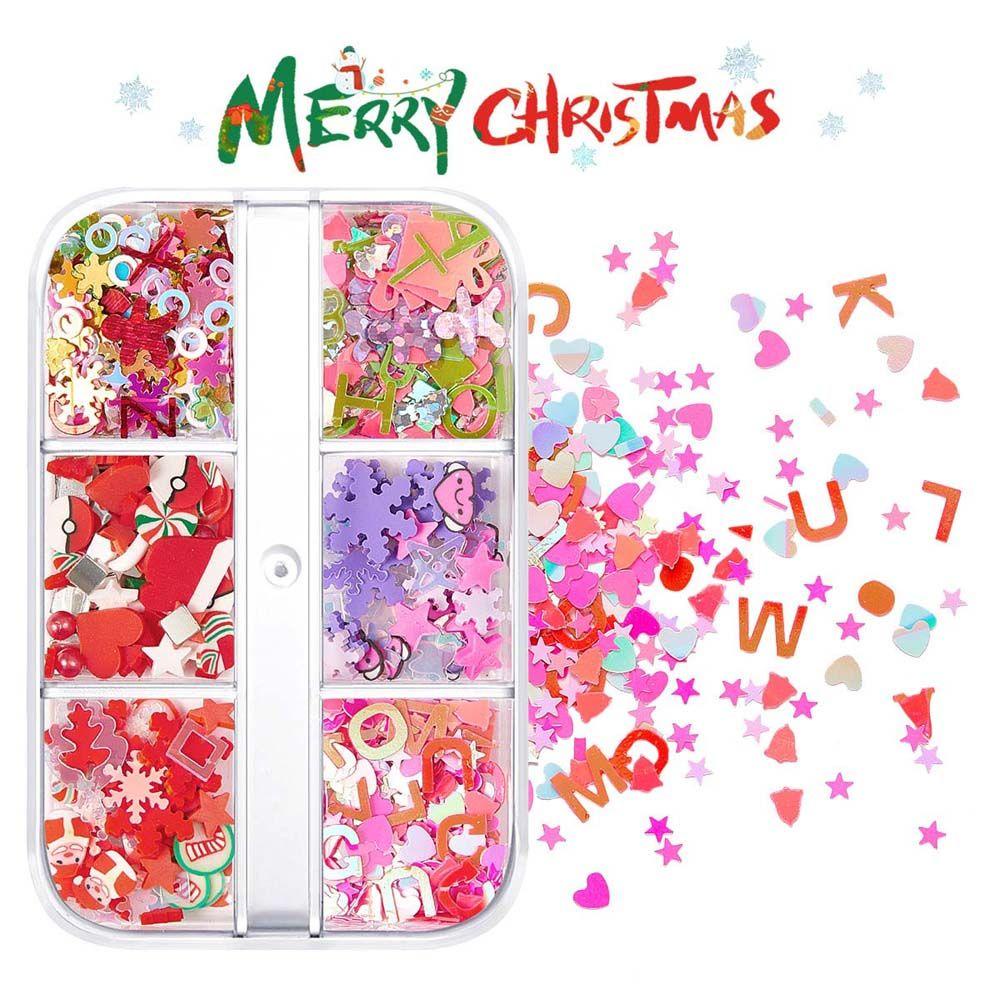 AUGUSTINA Agustinina Dekorasi Kuku Natal Clay Lembut Manikur Aksesoris Santa Claus Snowman Nails Flakes Slice