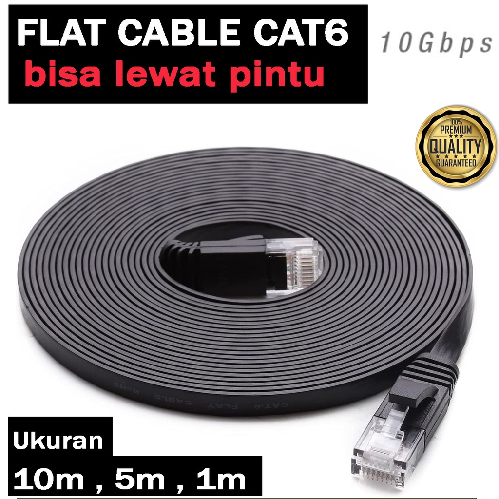 FLAT 10M Kabel LAN Ethernet Cable UTP CAT6 RJ45 1.5M 5M Internet komputer pc cctv laptop Premium pintu