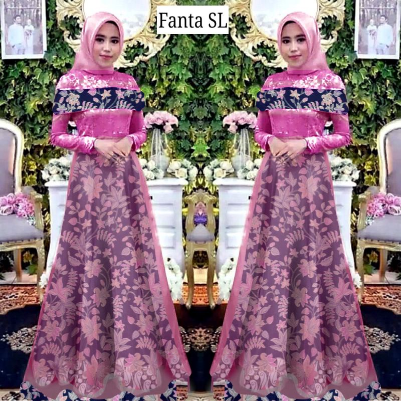 gamis brukat modern/gaun pesta batik/longdress remaja wanita/maxi dress muslim/baju kondangan