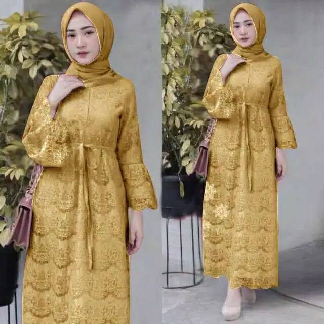 Baju Wanita/Cewek Gamis Full Brukat Maxi Yasina Busui