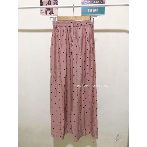 CELANA KULOT PANJANG WANITA TALI POLOS & MOTIF ZEBRA BAHAN RAYON MURAH-Polkadot Nude