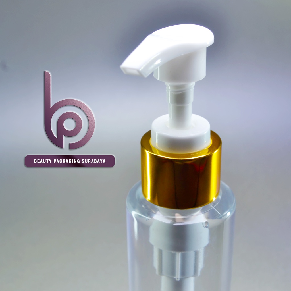 Botol plastik PET 100ml RF bening tutup pump lotion gold