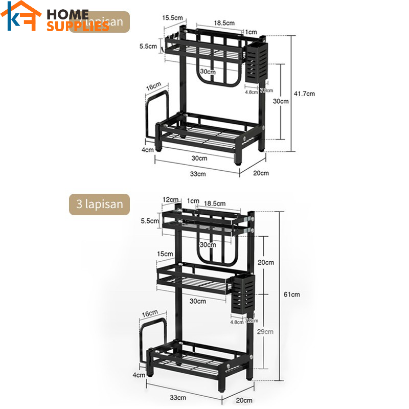 【KF】Rak Bumbu Dapur Tempat Bumbu Rak Penyimpanan Bumbu Dapur Penyelenggara Rak Susun  2/3 Tier Rak Botol Rempa