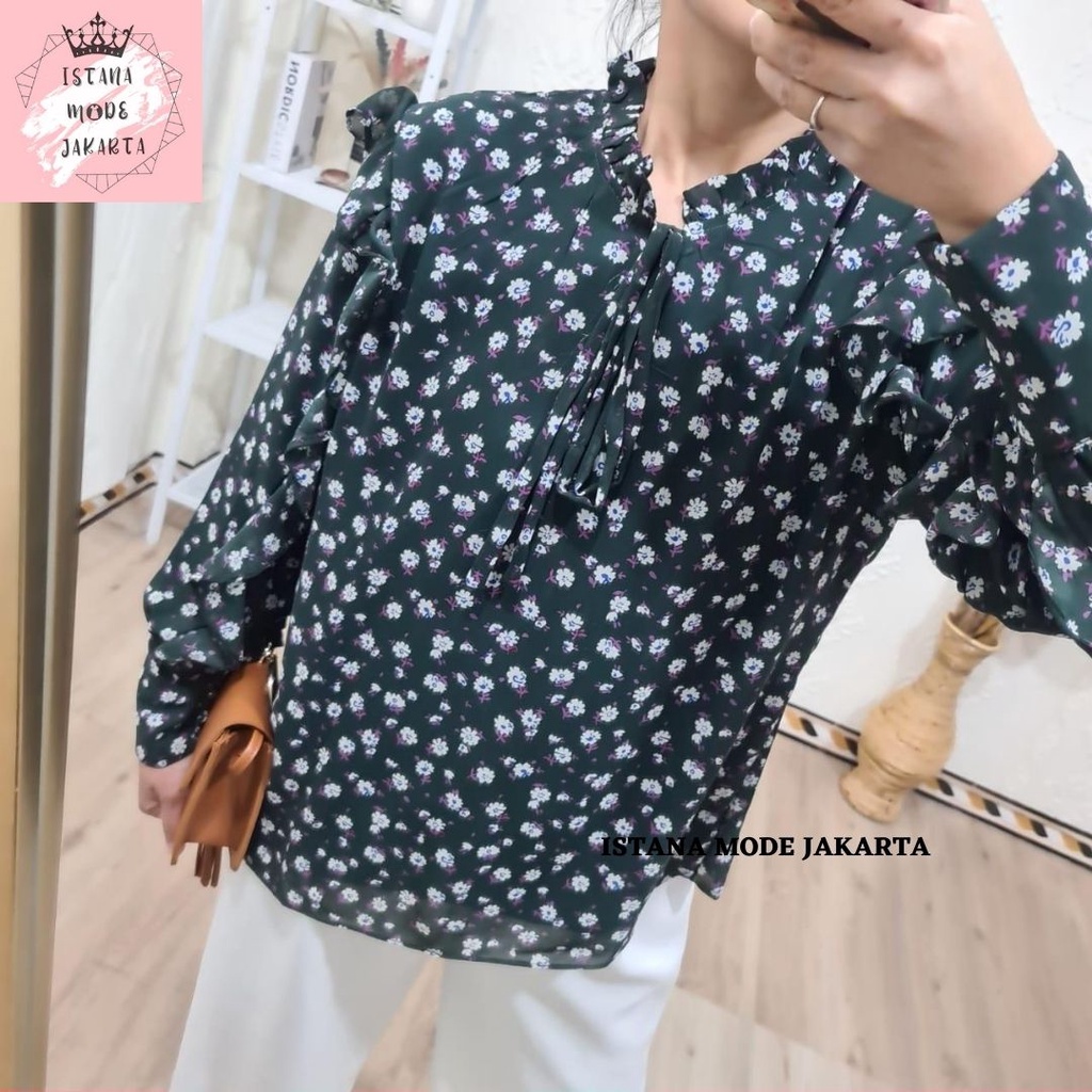 ISTANA MODE JAKARTA Valensa Jumbo baju atasan wanita terbaru blouse korean style blouse wanita lengan panjang-HIJAU-3
