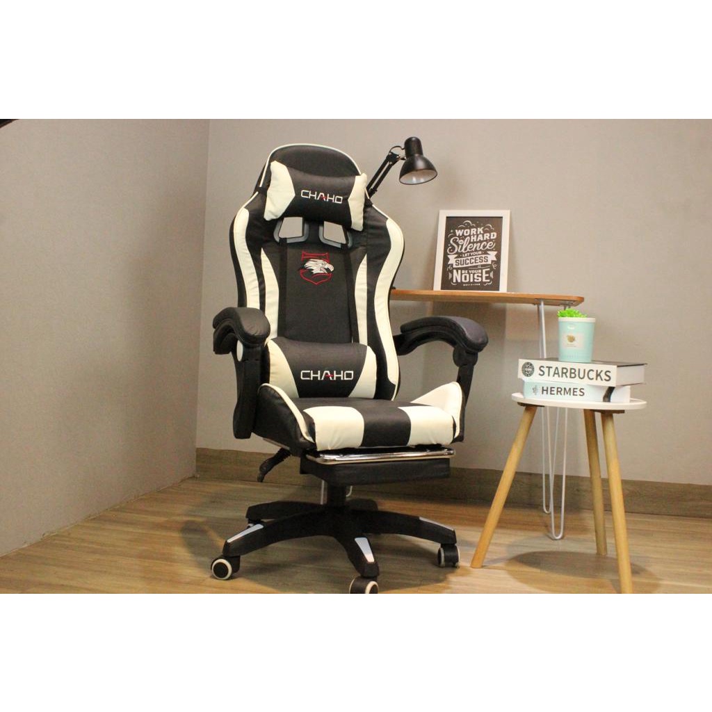 Kursi Gaming Bangku Gaming Gaming Chair Kursi Kerja Kursi Kantor Terlaris-313 Putih + Footrest