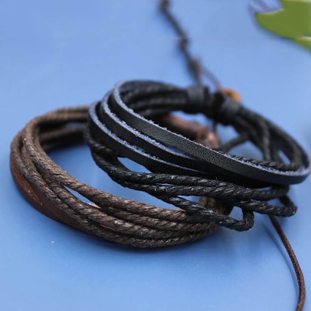 Hu Hu Hu Hu Hu Alat Bantu Pasang Kacamata♡ 1pc Gelang Tangan Kulit Imitasi Banyak Lapis Aksen Kepang Casual Untuk Unisex / Pria / Wanita