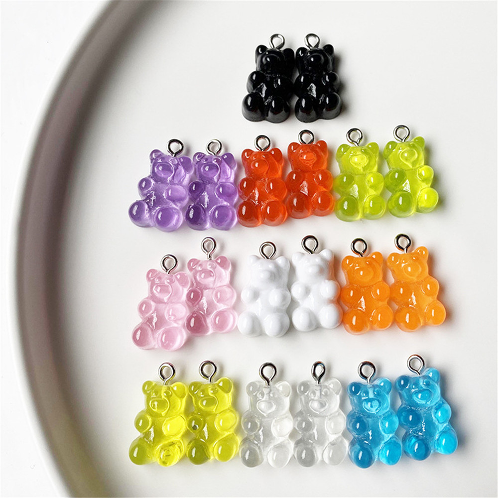 10Pcs/lot Candy Color Resin Gummy Bear Pendant Cabochon Flatback Heart Shape Jewelry DIY