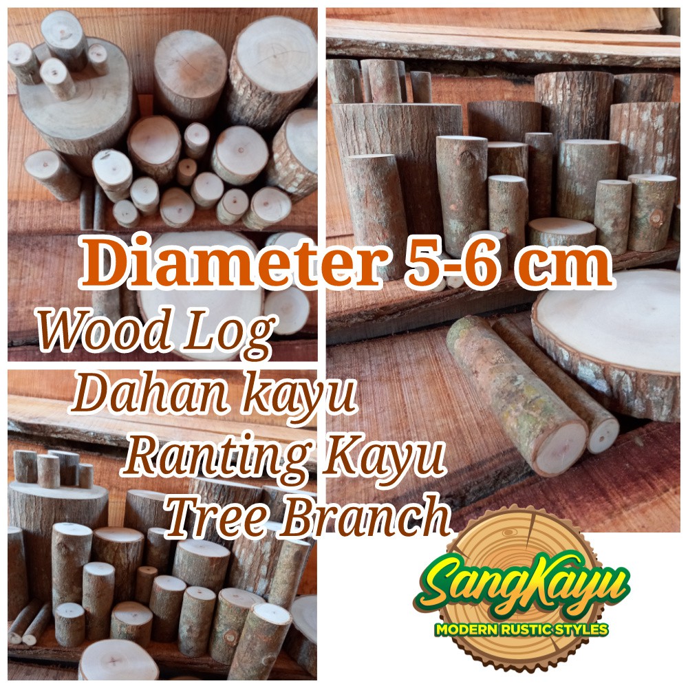 Kayu dahan kayu diameter 5-6 cm bahan craft dekorasi hiasan dinding dl