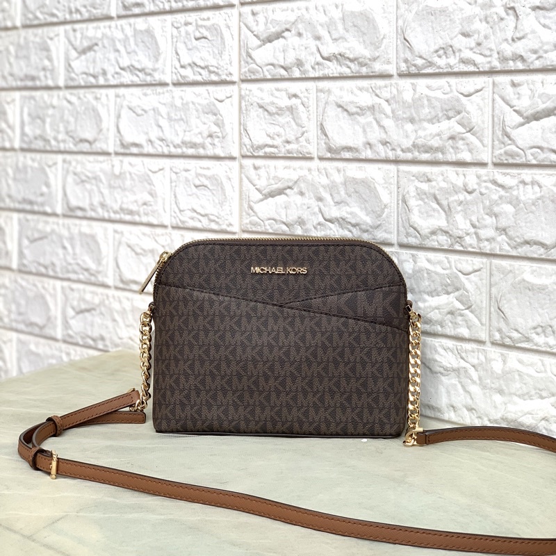 Michael Kors Jet Set Travel Dome Medium Crossbody Brown Signature