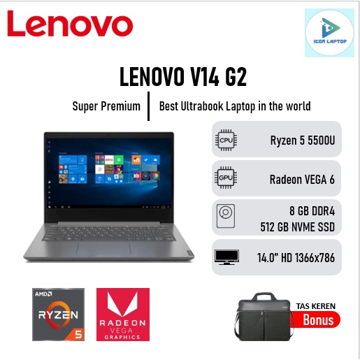 Laptop LENOVO V14 G2 Ryzen 5 5500U Ram 8GB Ssd 512GB Win10 14.0" HD