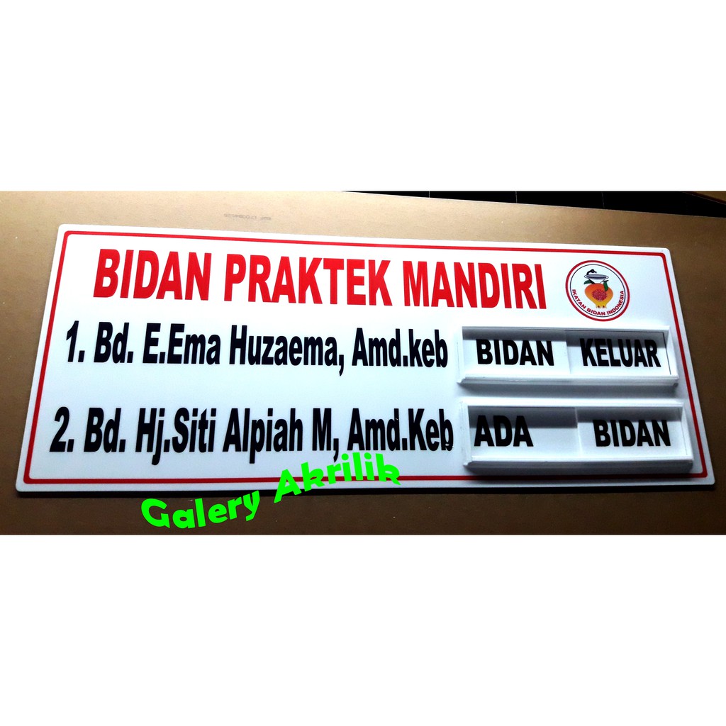 

SIGN BOARD ACRYLIC 50 X 20 PAPAN NAMA AKRILIK NAME TAGE BIDAN DOKTER PERAWAT DLL