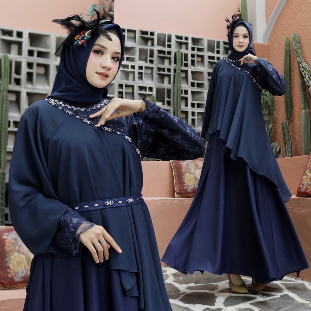 HOPYLOVY - Maxi Dress Gamis Mix Brukat Mutiara Trendy Selomita