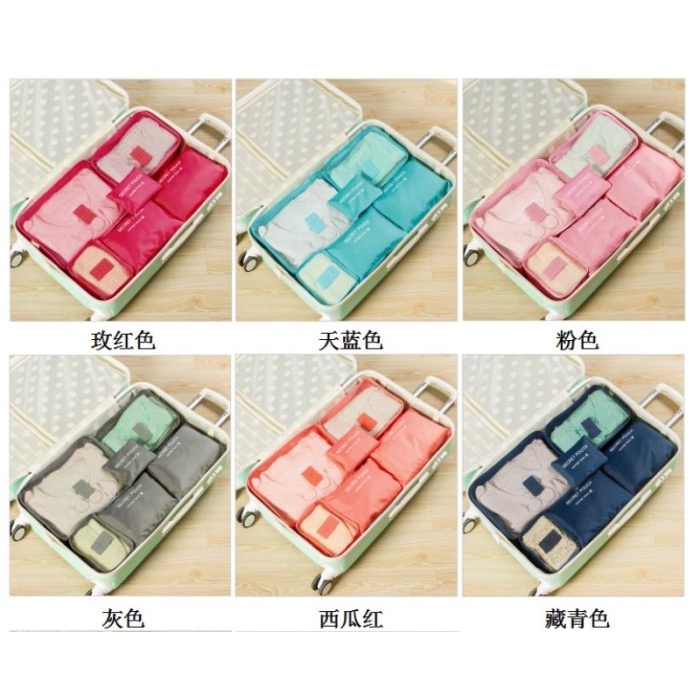 Tas Duffel Organizer Travel 6 in 1 bag Set Storage Organizer Koper / Travel Packing Impor - Pink Tua