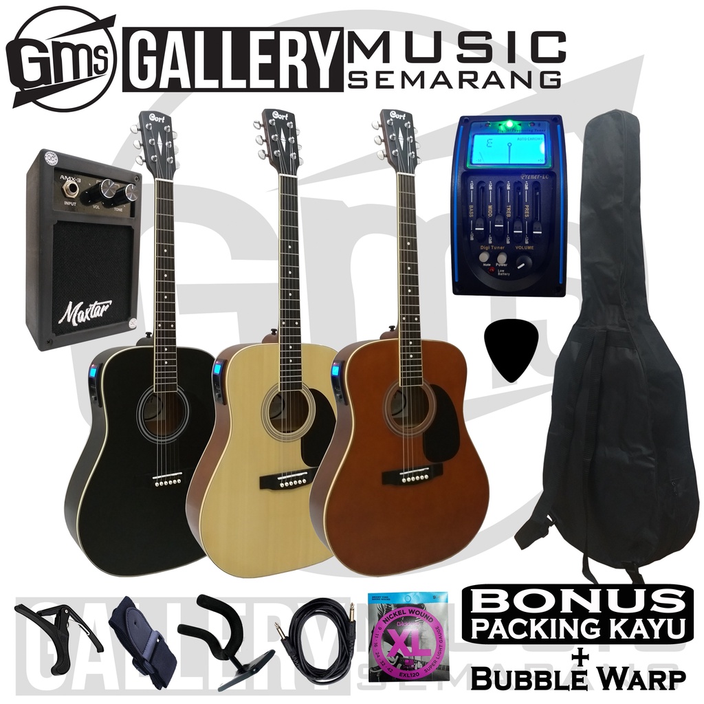 Gitar Akustik Elektrik Cort Custom Equalizer Tuner LC Prener Custom Paket Super Komplit