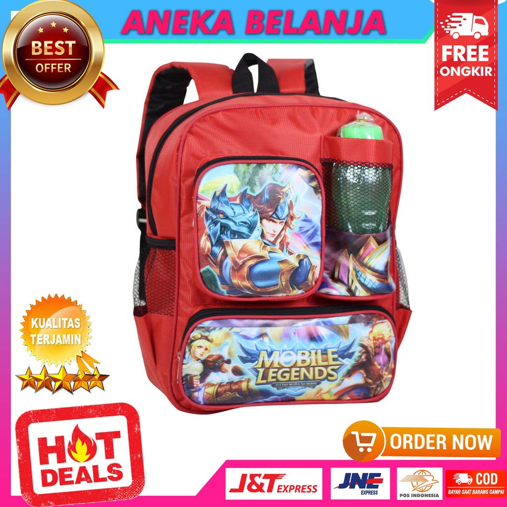 Tas Gendong Sekolah Khusus Anak Cowok Gambar Kartun Mobile Legend Lucu Berkualitas Bonus Botol Murah