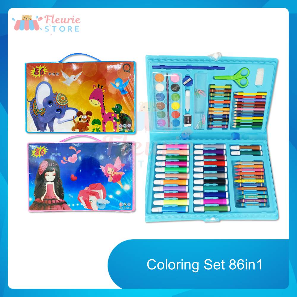 

Coloring Set 86in1 ( Alat Menggambar & Mewarnai - Pensil Warna, Crayon, Spidol, Cat Air ) MURAH MURAH