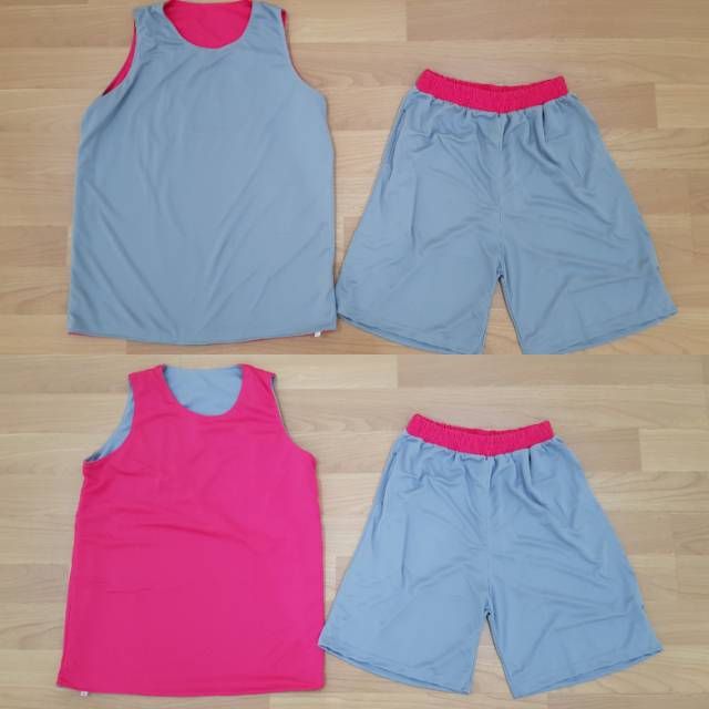 Jersey Basket Training / Latihan Polos Bolak Balik Abu Muda / Pink