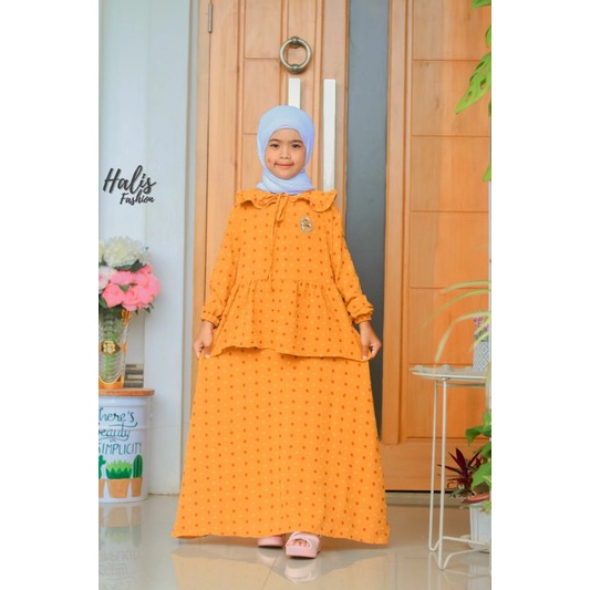 gamis anak cringkel dan katun twill ombre Aishwa kids rubi usia tanggung 6-12 tahun crincle urugiri hq