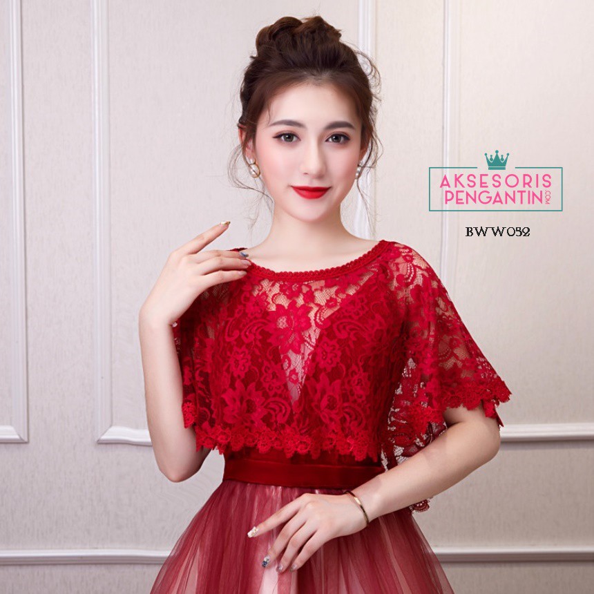 [PRODUK FAVORIT] ASESORIS PERNIKAHAN PENGANTIN BRIDAL BOLERO PESTA MERAH BWW052