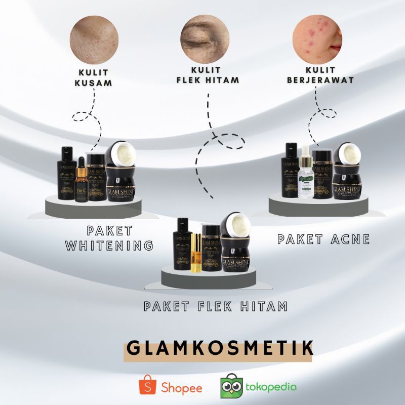 Jual Glamshine Paket Basic Gold Series Glowing Flek Acne Glamshine ...
