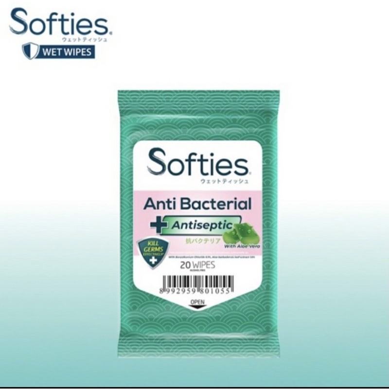 Softies Wet Wipes Anti bacterial Antiseptic 20s
