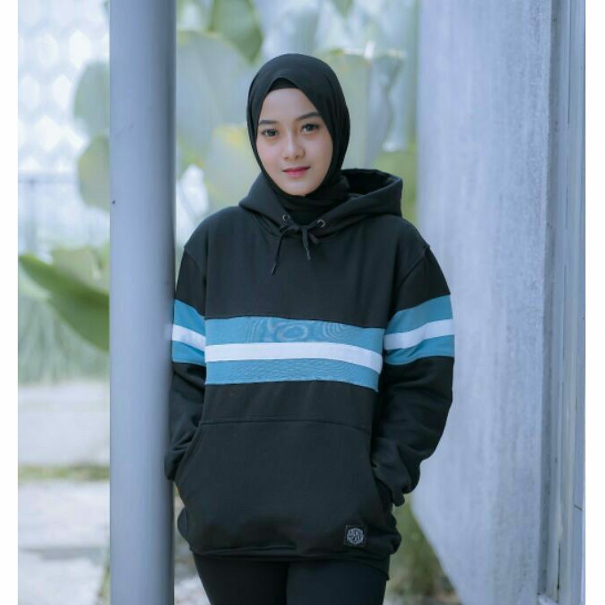 Sweater Hoodie Unisex Sweater Salviohexia Polos Sweater Kombinasi Biru Putih