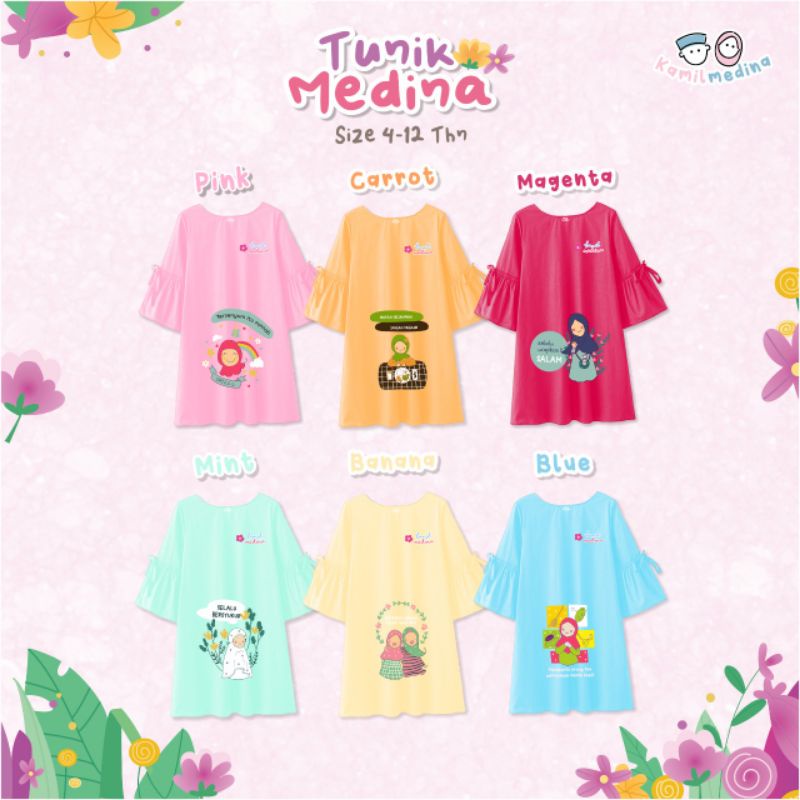 Tunik Medina From Milme size 4-12 T kamil medina by upright kidsdiaryplus / kaos paddlekids longsleeve slub girls - kaos anak perempuan lengan panjang