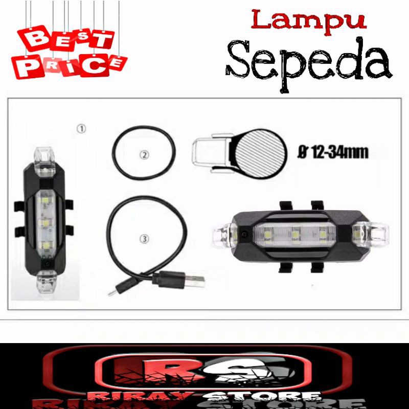 Lampu Sepeda kelap kelip LED Warna Cable Rechargeable Anti air