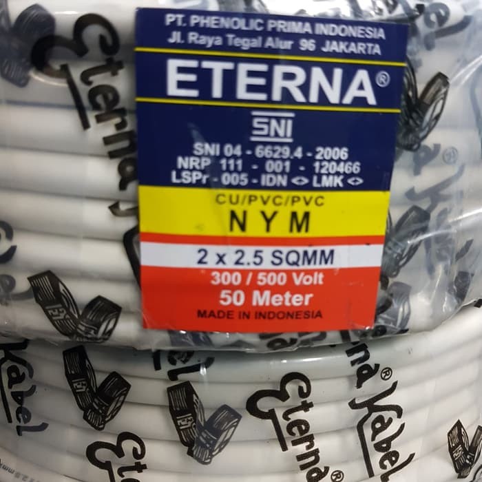 Kabel Eterna NYM 2x2,5 @50m 2x2.5 putih tunggal kawat