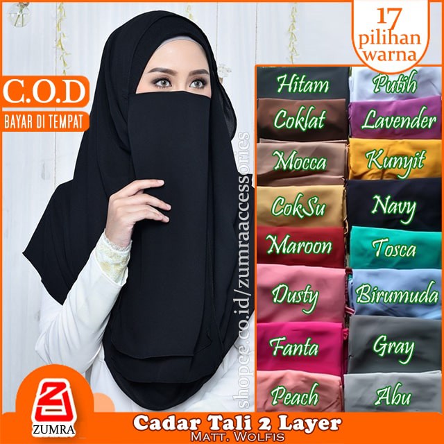 Cadar Dua Lapis Premium Cadar Tali 2 layer Wolfis Purdah Polos High Quality Tanpa Jahit Bawah Mata